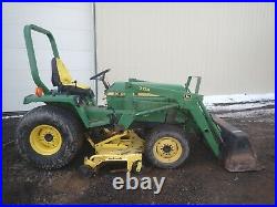 1995 JOHN DEERE 955 TRACTOR With LOADER & MOWER, 572 HRS, 4X4, 3 PT, 540 PTO, 33HP