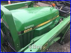 1998 John Deere 855 tractor with loader, mid mower, snow blower very clean