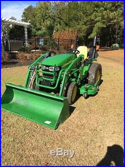 2011 John Deere 2520 tractor with 200CX loader and 62D mower deck. 58.5 hours