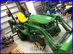 2015 John Deere 1025R Tractor with Backhoe and D120 Loader