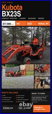 2020 Kubota b23s tractor with loader, backhoe and cutter under 300 hours
