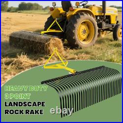 3 Pt 60'' Landscape Rock Rake Soil Gravel Lawn Heavy for Cat 1 Campact Tractor