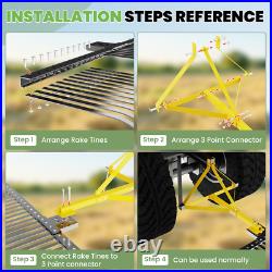 3 Pt 60'' Landscape Rock Rake Soil Gravel Lawn Heavy for Cat 1 Campact Tractor