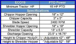 3dia Wood Chipper& 1dia. Shedder Cat. I 3pt 16HP+ Rated (FH-ECO19)