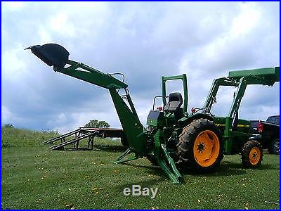 4WD John Deere 950 Tractor w\ Front End Loader, Backhoe and tri-axle Trailer