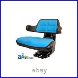 Blue Universal Tractor Seat With Suspension Tracks and Angle Base
