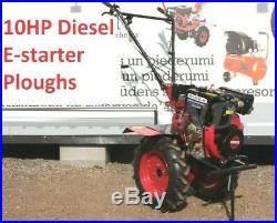 Cultivator Tiller 10HP Diesel E-starter + 3 ploughs with big wheels