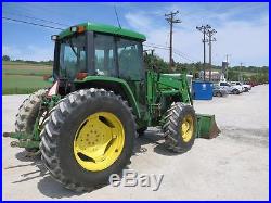 JOHN DEERE 6200 4x4 TRACTOR With640 LOADER, CAB HEAT/AC, POWER QUAD, 5278 HRS
