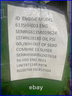 John Deere 6135HH003 Engine Stock #10584 Removed from S680 Combine