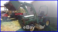 John Deere 855 Tractor with Loader and Belly Mower