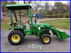 John Deere 855 diesel tractor with loader, cab, snow plow and mowing deck