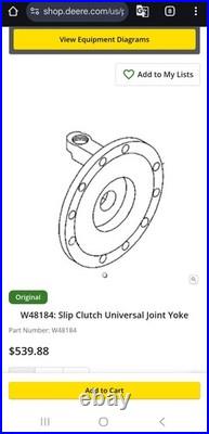 John Deere W48184 OEM Slip Clutch Universal Joint Yoke