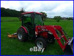 Mahindra 3615 4wd hydrostatic cab tractor loader with 7' finish mower excellent