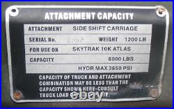 NOS SkyTrak ATLAS 10K Side Shift Carriage Quick Attach Telehandler Forklift M