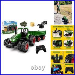 Uarzt RC Tractor Toy with Trailer 8-Wheel Metal Front Loader with Lights