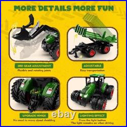 Uarzt RC Tractor Toy with Trailer 8-Wheel Metal Front Loader with Lights