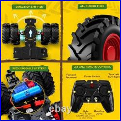 Uarzt RC Tractor Toy with Trailer 8-Wheel Metal Front Loader with Lights