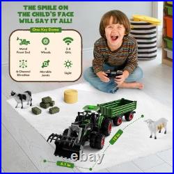 Uarzt RC Tractor Toy with Trailer 8-Wheel Metal Front Loader with Lights