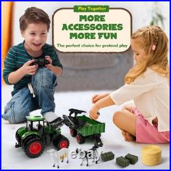 Uarzt RC Tractor Toy with Trailer 8-Wheel Metal Front Loader with Lights