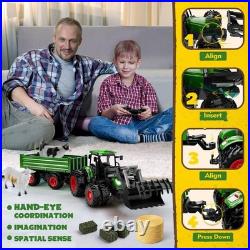 Uarzt RC Tractor Toy with Trailer 8-Wheel Metal Front Loader with Lights